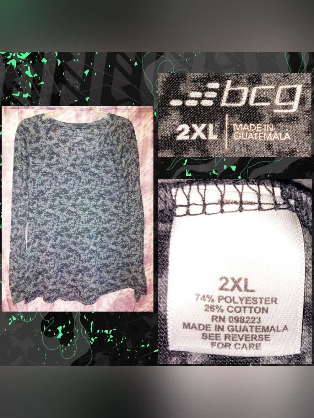 BCG brand Gray & Black Marble Burnout Design Soft Knit Top Sz 2X(16/18/20)